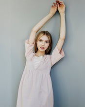Load image into Gallery viewer, Dusty Pink Linen Blend Dress with a Decorative Collar and Striped Detail
