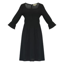 Load image into Gallery viewer, Black Crinkle Wool Dress With Three Quarter Sleeves For Fall And Winter Seasons
