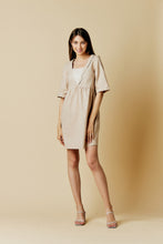 Load image into Gallery viewer, Monroe Bisque Linen Blend Dress with a Decorative Collar and Striped Detail
