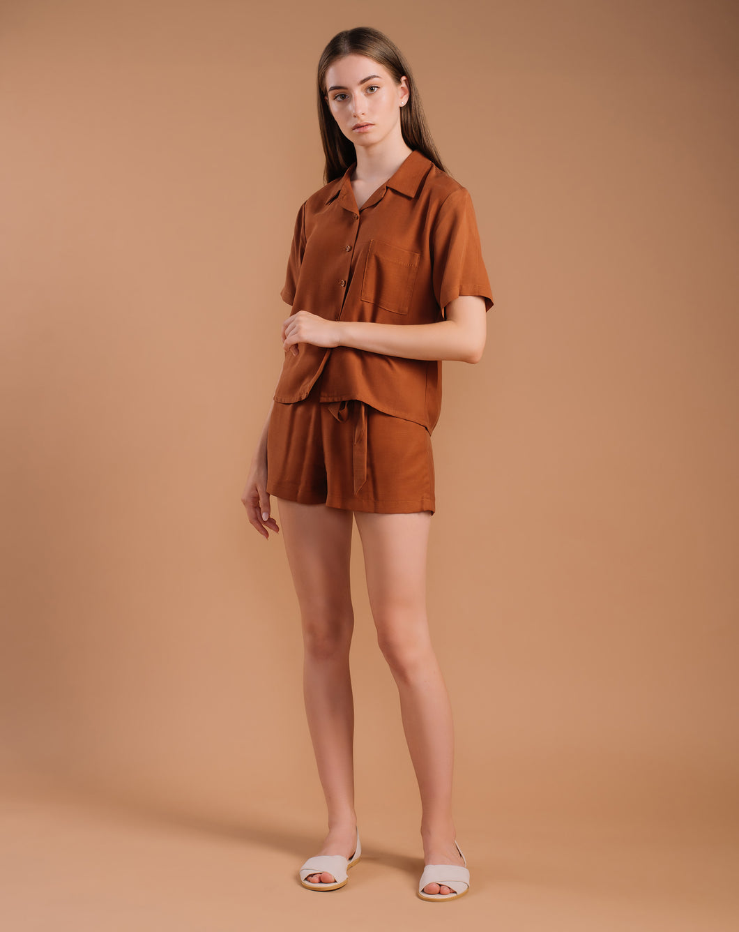 Tencel Hazelnut Color Shirt & Shorts Set