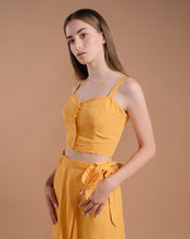 Load image into Gallery viewer, Yellow Front Buttons Top and Wrap Skirt Set
