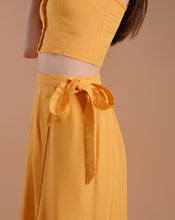 Load image into Gallery viewer, Yellow Front Buttons Top and Wrap Skirt Set
