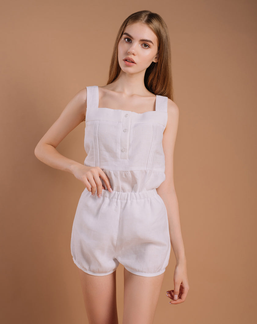 Linen Lounge Suit with Lace, Sleepwear
