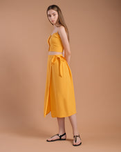 Load image into Gallery viewer, Yellow Front Buttons Top and Wrap Skirt Set
