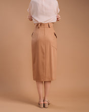 Load image into Gallery viewer, Hazelnut Brown Asymmetric Skirt with a Tie Belt
